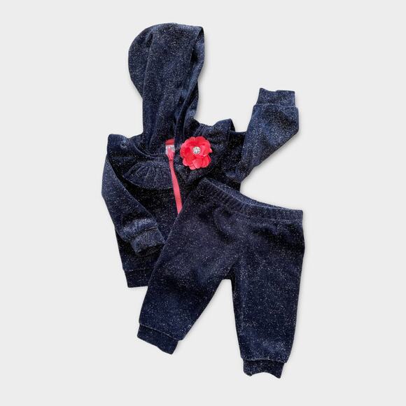 Nannette Infant Baby Velour Sparkle Zip Jacket & Pant Set 3M Sweatsuit - Picture 1 of 4